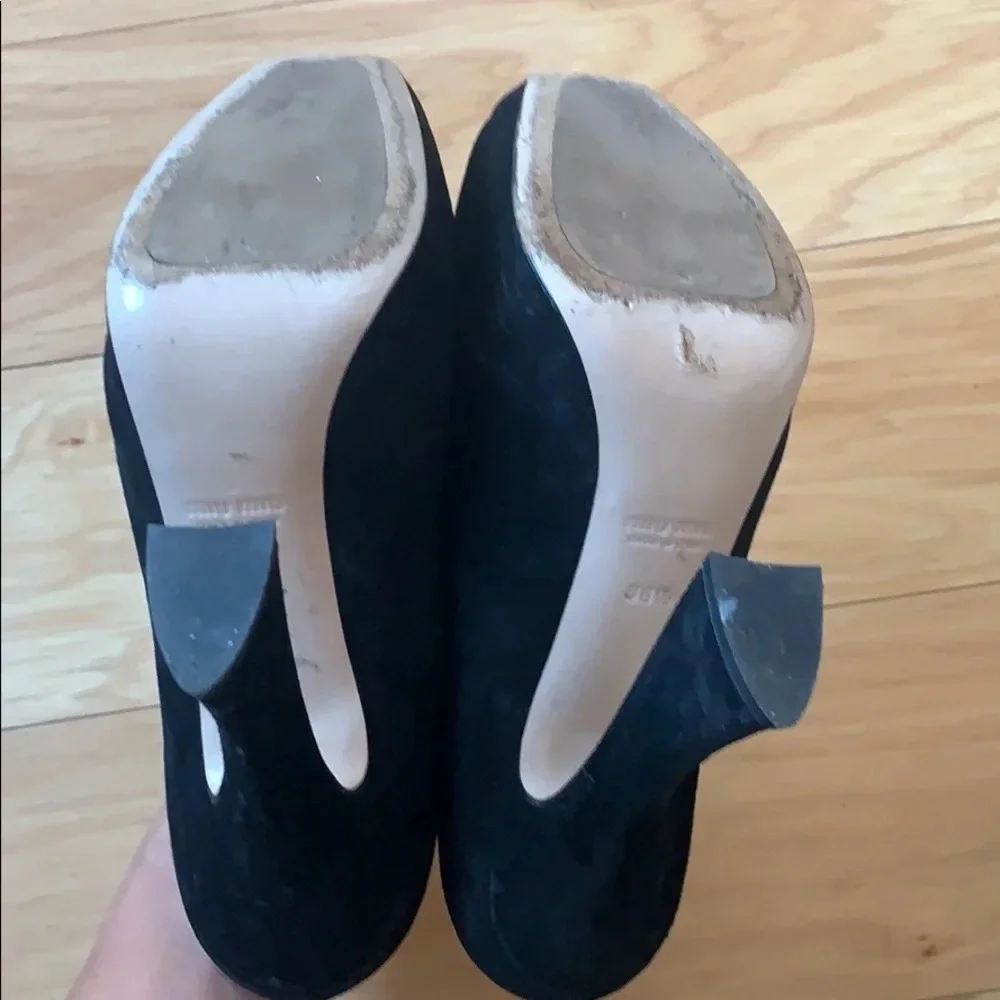 Miu Miu black suede Flare heels